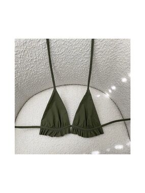 Olive Green Triangle Ruffle Bikini Top - Women Swim